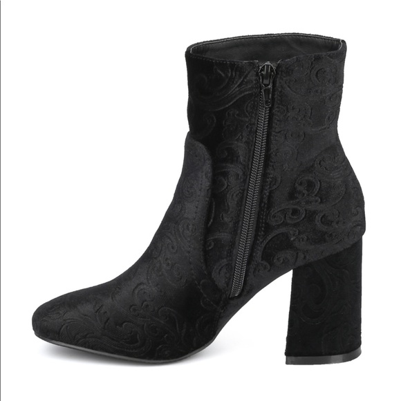 Velour Embellished Velvet Block Heel ankle Bootie - Picture 5 of 5